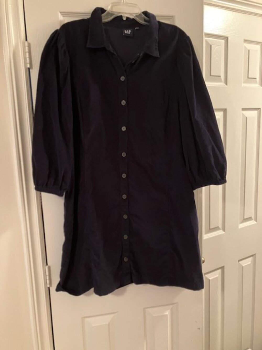 Gap Navy Cotton Corduroy Shirt Button-Down Dress with Puff Sleeves XXL